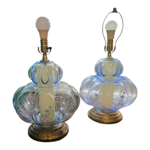 1950s Pair of Mid-Century Modern Murano Style Blue Bullicante Glass Lamps