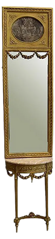 Golden Wood Mirror & Half Moon Console, Set of 2