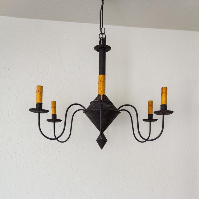 Black Tin Colonial Six Arm Chandelier in the Style of Richard D Scofield For Sale - Image 12 of 12