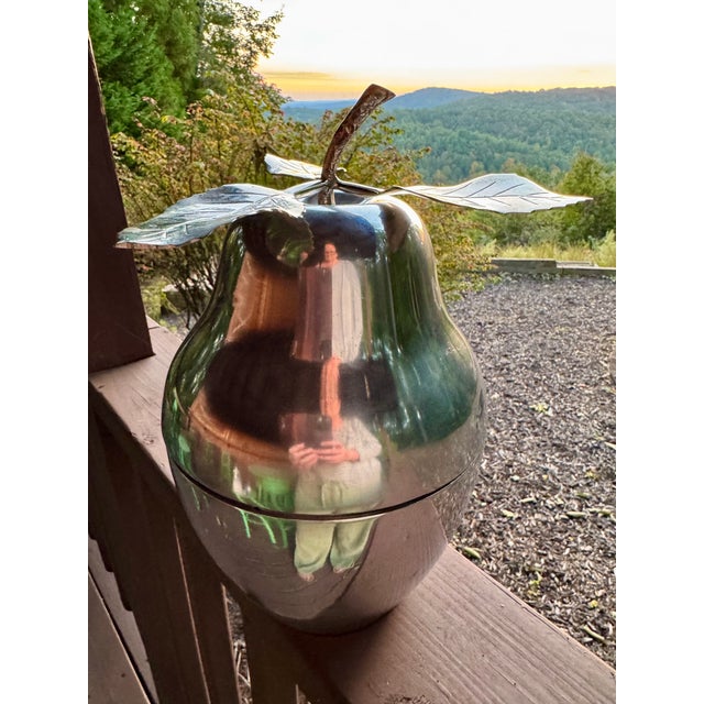 Vintage MCM Sculptural Pear Ice Bucket 14” Silver Tone 1970s Barware 3 Leaf For Sale - Image 10 of 15