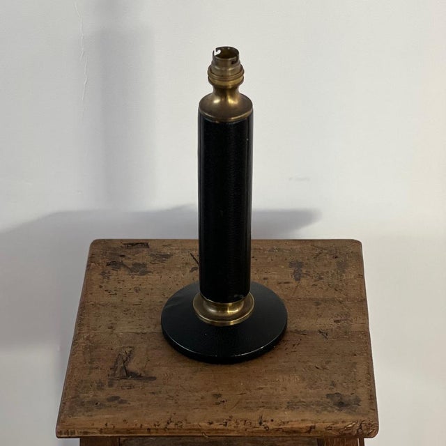 Mid-Century French Black Leather and Brass Table Lamp For Sale - Image 10 of 15