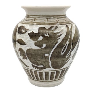 1990s Chinese Cizhou Style Studio Pottery Vase Crock Pot Jar With Mermaid Dragon Loong Xiang Yun Artist Signed For Sale