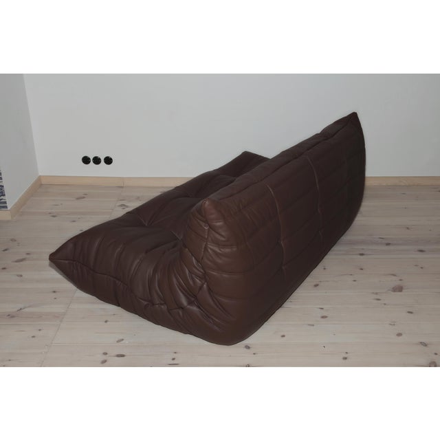 Animal Skin Togo Three-Seater Sofa in Dark Brown Leather by Michel Ducaroy for Ligne Roset For Sale - Image 7 of 11
