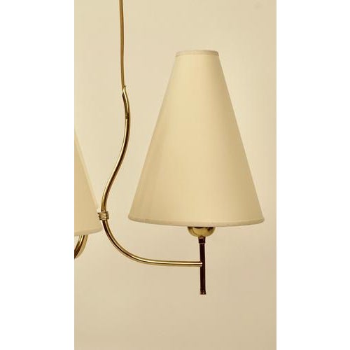 Cream Mid-Century Brass 3-Light Chandelier, 1950s For Sale - Image 8 of 18
