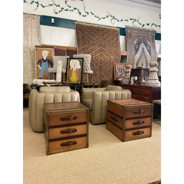 1990s Side Table Trunk W 3 Drawers Copper & Brass For Sale - Image 11 of 12