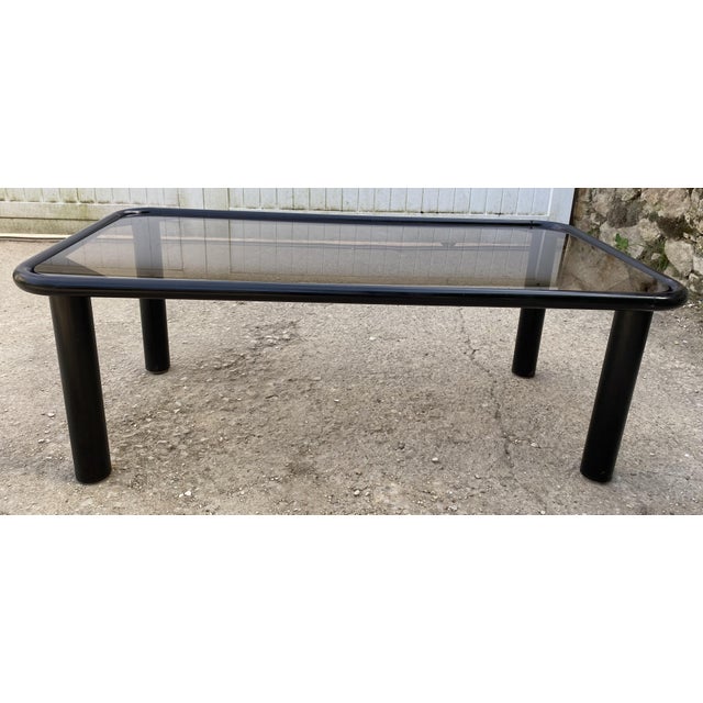Vintage Black Tubular Coffee Table with Smoked Glass Top by Yves Boutboul, 1980 For Sale - Image 3 of 18