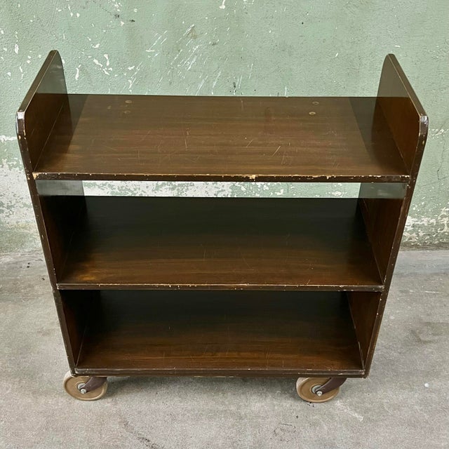 Vintage Gaylord Bros Inc Rolling Wood Library Book Cart Bookcase For Sale In Minneapolis - Image 6 of 12