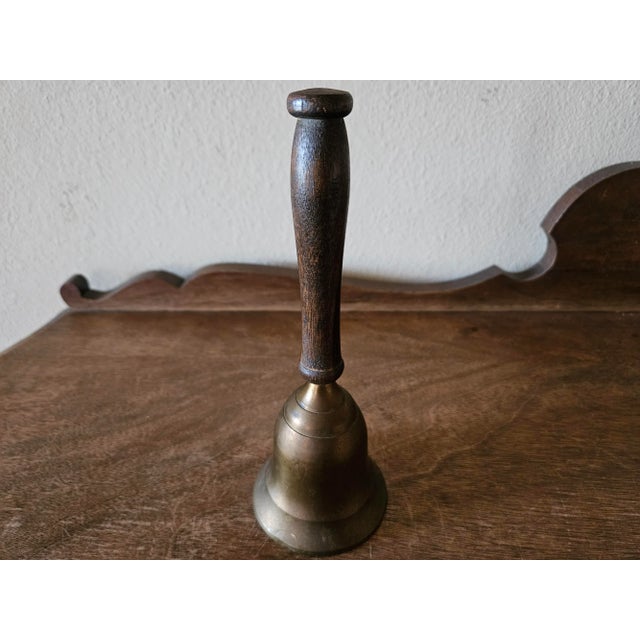 Mid 20th Century Vintage Brass Bell With Wooden Handle For Sale - Image 4 of 12