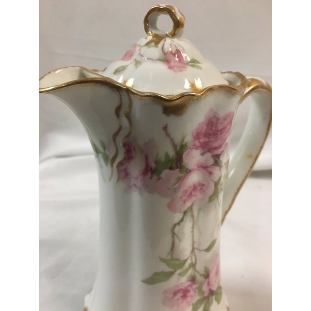 Antique Haviland Limoges French Chocolate Pot W/ Pink Rose Motif & Ribbon Handle For Sale - Image 11 of 11