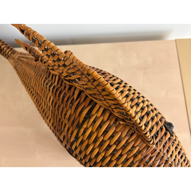 Nautical Vintage Metal-Framed Woven Rattan or Wicker Fish Large Nautical Beach Decor For Sale - Image 3 of 7
