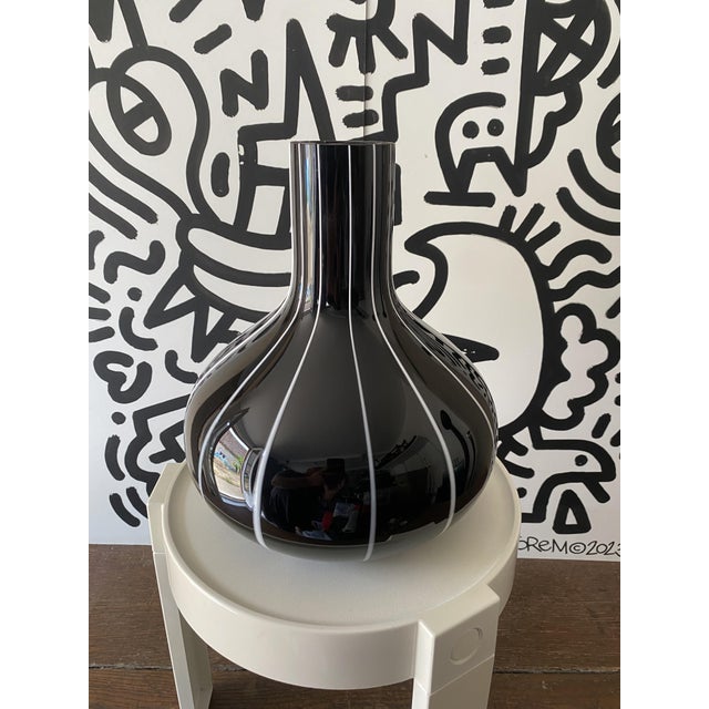 Vintage Black Glass Vase with White Trim, 1950s For Sale - Image 9 of 17