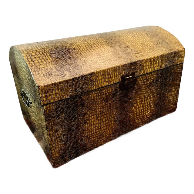 Vintage Trunk Storage Chest W/Faux Crocodile Finish For Sale