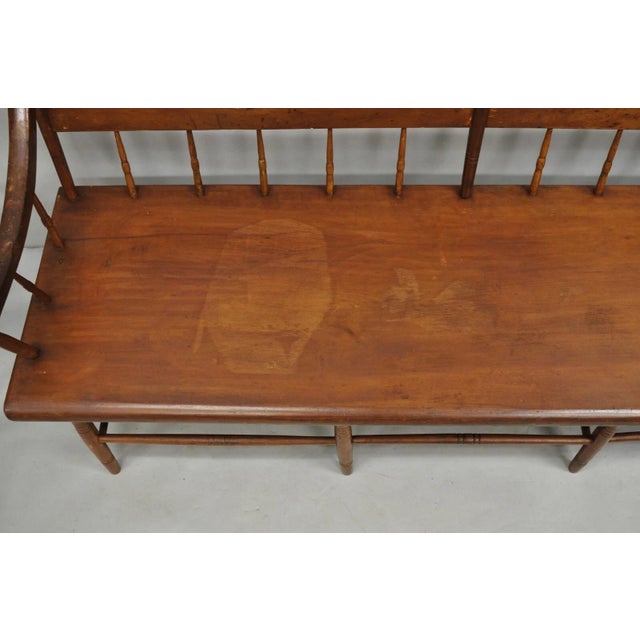 Wood Late 19th Century Antique American Colonial Farmhouse Spindle Back Pine Wood 8 Leg Bench For Sale - Image 7 of 15