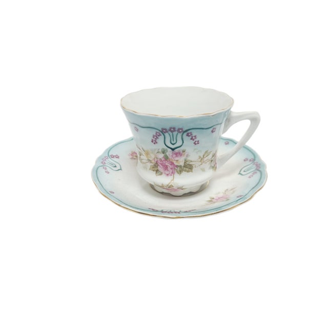 Art Nouveau Coffee Cup and Saucer from Tielsch, Poland, 1950s, Set of 2 For Sale - Image 4 of 13