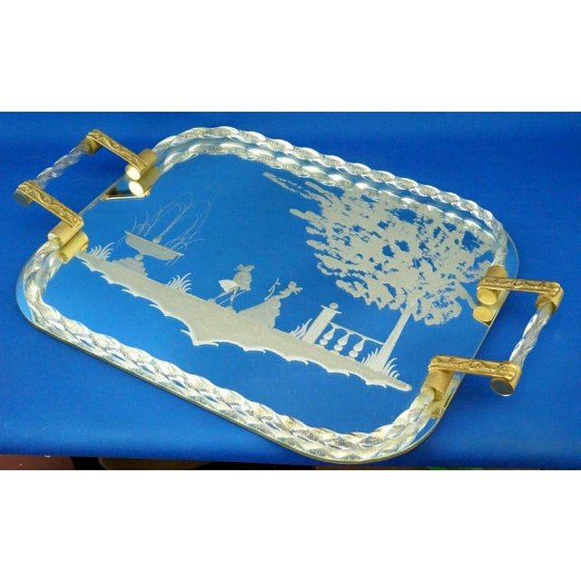 Baroque Large 20th Century Mirrored Tray in Murano Glass and Gilded Brass attributed to the Barovier & Toso Glassworks, Italy, 1940s For Sale - Image 3 of 18