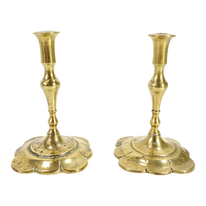 Pair of Antique Queen Anne or 19th C. Miniature Brass Taper Sticks
