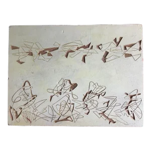 Mid Century Abstract Linocut Block Whimsical 1960s