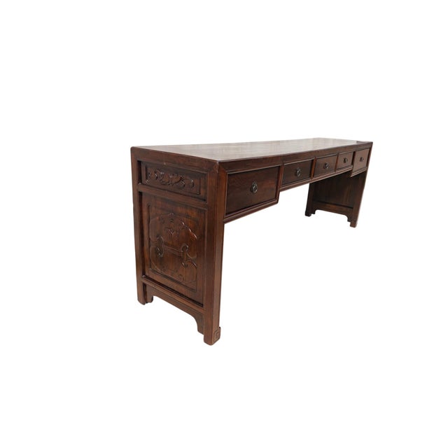 19th Century Chinese Elm 90" Long Writing Desk For Sale - Image 9 of 13