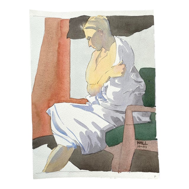 Original Double Sided Male Nude Watercolor Painting by Jon Hall 2001 For Sale