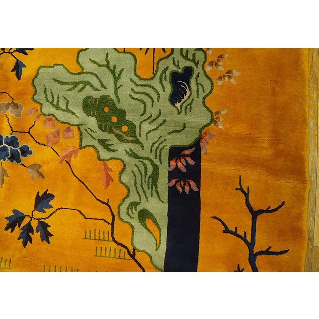 Vibrant Gold Ground With Asymmetric Floral Pattern Antique Chinese Art Deco Rug by Walter Nichols For Sale - Image 4 of 7