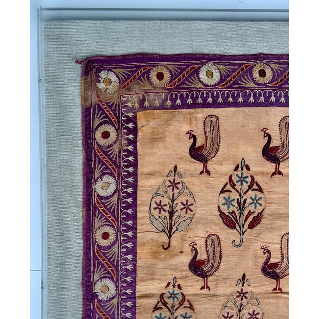 Antique Indian Silk Embroidery Textile, Framed For Sale - Image 10 of 18