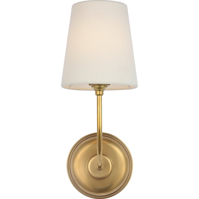 Vendome 16" Cordless Single Sconce in Hand-Rubbed Antique Brass with Linen Shade Designer: Thomas O'Brien Finish: Hand-...