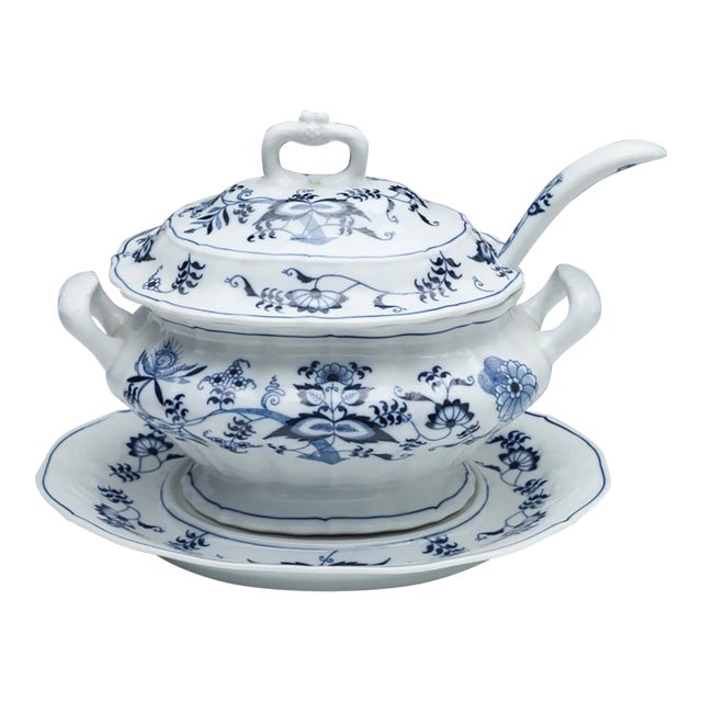 Vintage MCM Blue Danube Tureen With Underplate and Ladle For Sale