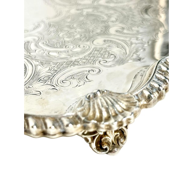 Mid 20th Century Antique English Sheffield Plate Silver Salver With Shell Detailing by Cooper and Sons For Sale - Image 5 of 14