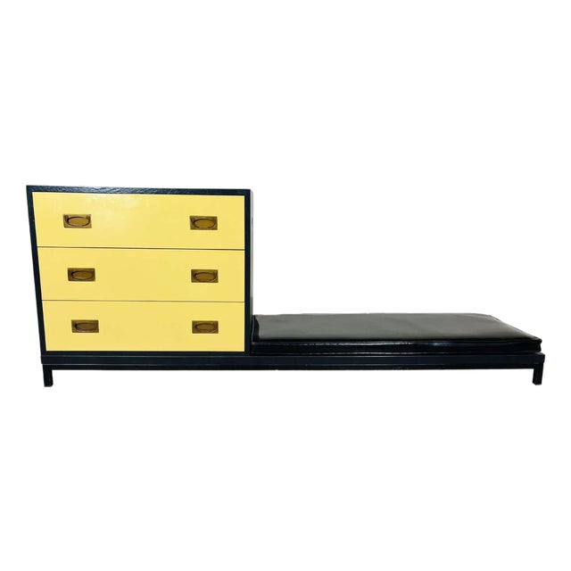 Renzo Rutili Style Yellow and Black Campaign Chest of Drawers With Low Bench For Sale
