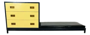 Renzo Rutili Style Yellow and Black Campaign Chest of Drawers With Low Bench