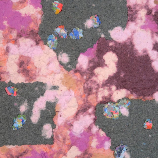 Textile Contemporary Fiber Base Mixed Media Painting in Plum, Coral, and Green With Jewel-Like Color Accents by Casey R Klein For Sale - Image 7 of 9