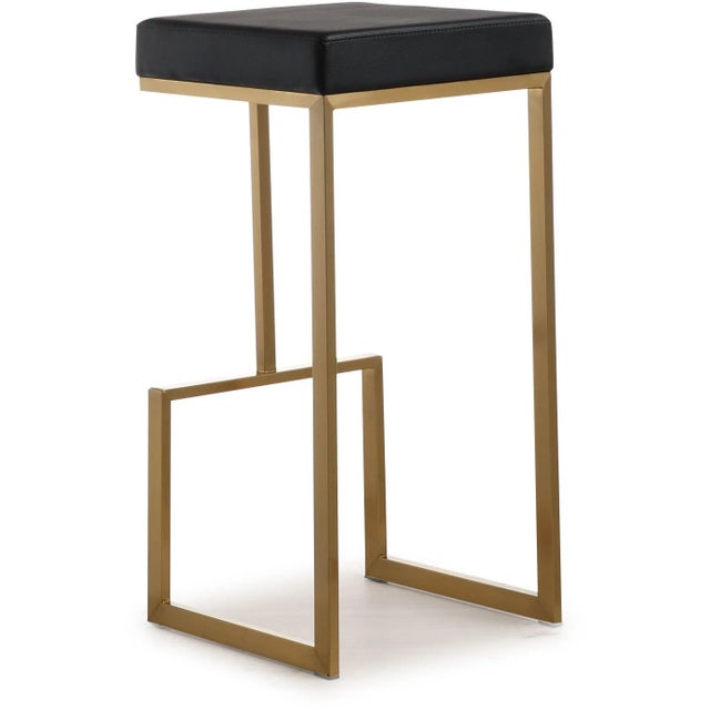 Transitional Ferrara Black Vegan Leather & Gold Steel Bar Stools - Set of 2 For Sale - Image 3 of 12