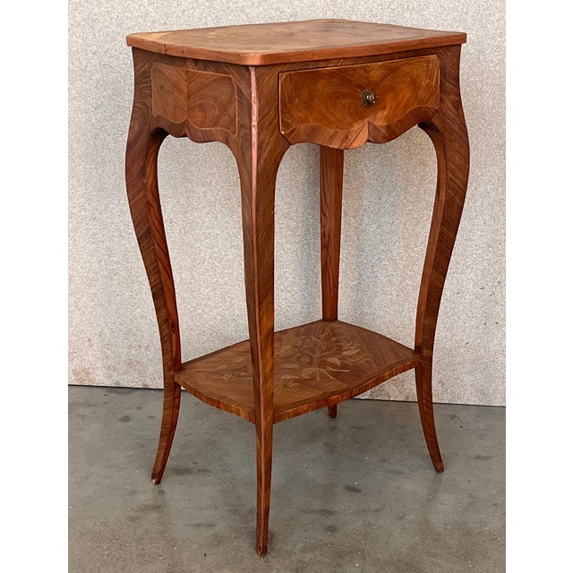 French 19th Century Style French Louis XV Marquetry Side Table or Nightstands, a Pair For Sale - Image 3 of 10