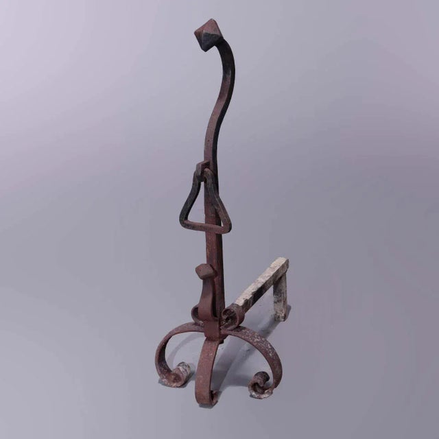 Circa 1900 Antique Large Arts & Crafts Yellin School Wrought Iron Andirons- a Pair For Sale - Image 6 of 9