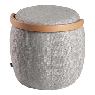 Bakrac Ottoman, Natural Wood Color, Gray Fabric For Sale