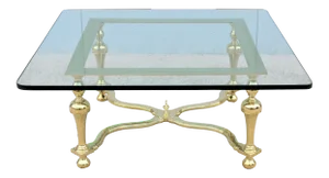 1970s Hollywood Regency Brass and Glass Square Coffee Table