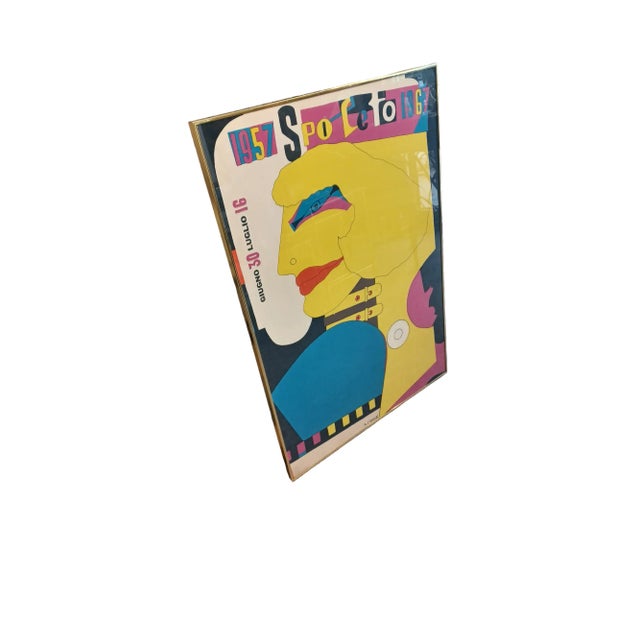 1967 Richard Lindner 'Spoleto Festival' Pop Art Poster Multicolor, White, Yellow, Red, Blue. Small gold frame.