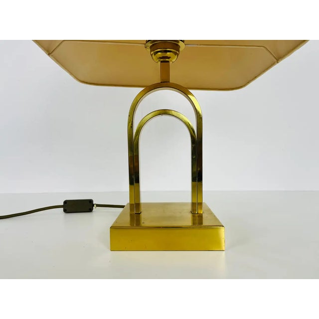 Metal Mid Century Solid Brass and Fabric Shade Table Lamp, 1960s For Sale - Image 7 of 12