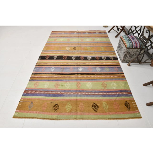 Boho Chic Vintage Turkish Kilim Rug For Sale - Image 3 of 12