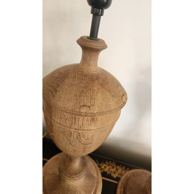 Vintage Natural Wood Urn Table Lamps, Turned Solid Oak / Ash Style - a Pair For Sale In New York - Image 6 of 18