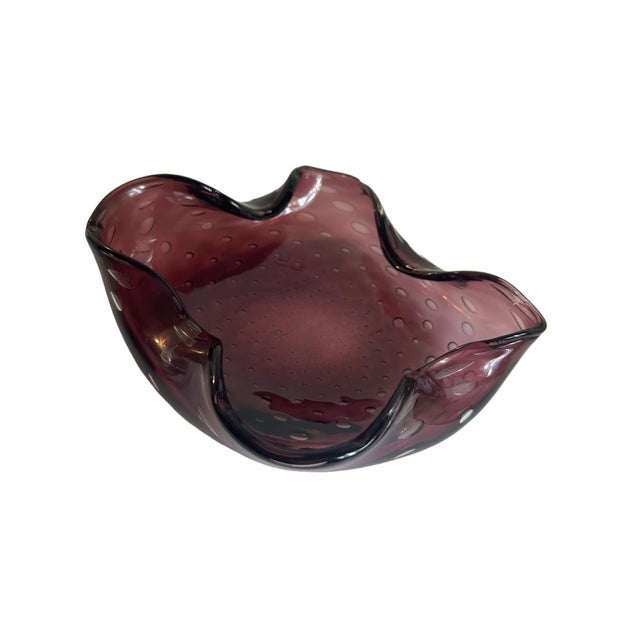 Vintage 1970s Art Glass Bowl Ashtray Amethyst Purple Bubble Bullicante Attributed to Murano For Sale - Image 10 of 11
