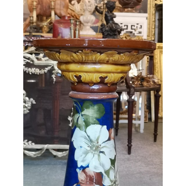 Blue Ceramic Planter and Stand, Set of 2 For Sale - Image 11 of 12