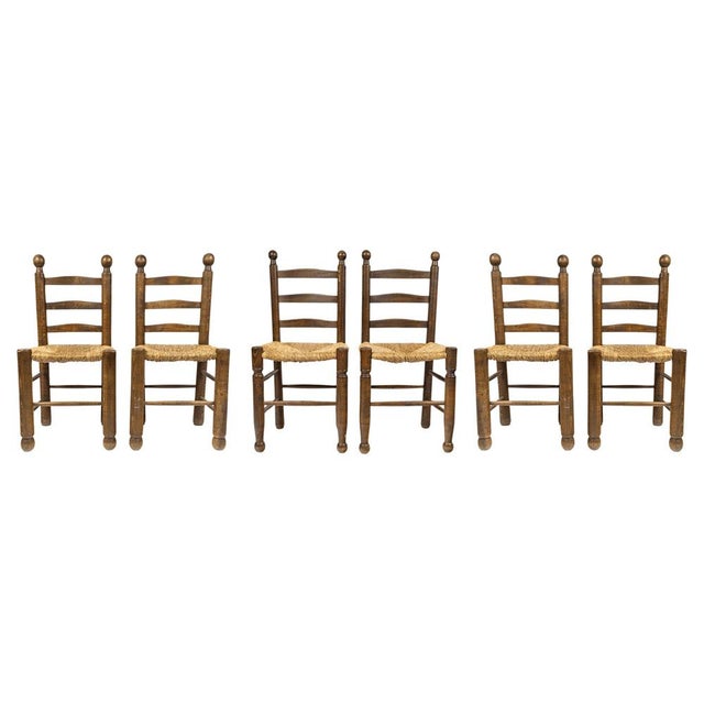 20th Century Dining Chairs in Wood and Cane by Charles Dudouyt, 1930s, Set of 6 For Sale - Image 17 of 17