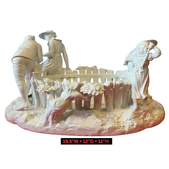 Antique White Porcelain Picket Fence Centerpiece With Courting Couple and Children Royal Worcester 1890 For Sale - Image 17 of 18