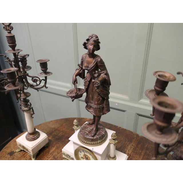 19th Century French Bronze Clock and Garniture For Sale - Image 5 of 9