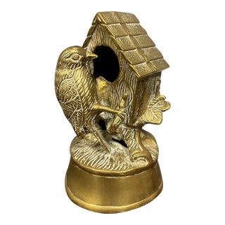 Vintage English Brass Bird and Birdhouse For Sale