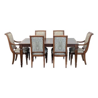 Ethan Allen Goodwin 7-Piece Wood Dining Set With Upholstered Chairs For Sale