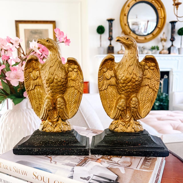 Vintage Borghese Federal Gilt Plaster Eagle Bookends For Sale - Image 11 of 11