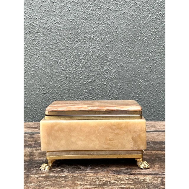 Mid 20th Century Vintage Onyx and Brass Footed Box For Sale - Image 5 of 12