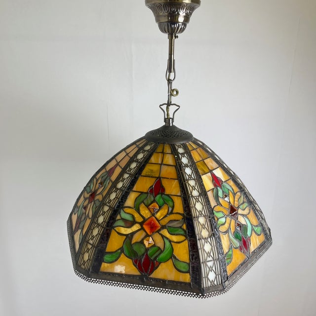 Tiffany Stained Glass Pendant Light, 1960s For Sale - Image 3 of 16